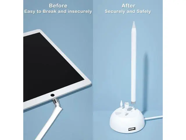 Alt view image 4 of 6 - Charging Stand Compatible with Apple Pencil 1st Generation - 3 in 1 iPad Pencil Charger Dock Holder with LED Light & Pencil Tips and Cap Holder - iPad Pen Charging Adapter with USB Port