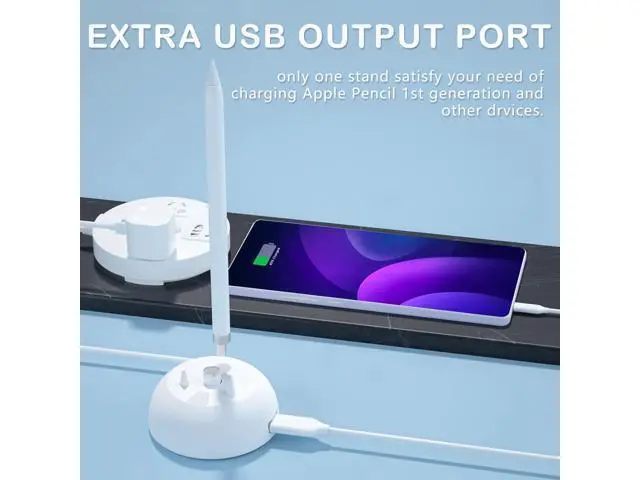 Alt view image 6 of 6 - Charging Stand Compatible with Apple Pencil 1st Generation - 3 in 1 iPad Pencil Charger Dock Holder with LED Light & Pencil Tips and Cap Holder - iPad Pen Charging Adapter with USB Port