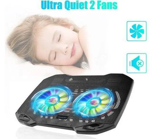 Alt view image 2 of 7 - Laptop Cooling Pad, Gaming Laptop Cooler with 2 Quiet Big Fans, RGB 7 Color Light Change, Portable USB Laptop Stand 11 to 15.6 Inch, Slim and Easy Carry Working Study Outdoor Travel, 2020
