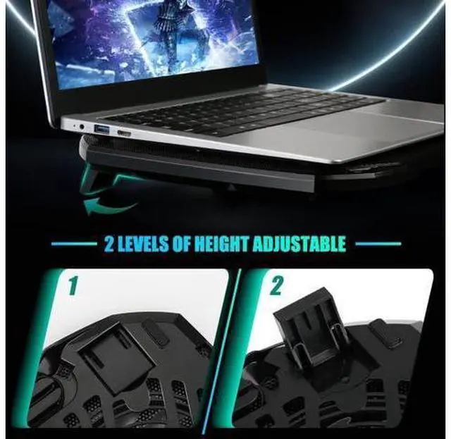 Alt view image 5 of 7 - Laptop Cooling Pad, Gaming Laptop Cooler with 2 Quiet Big Fans, RGB 7 Color Light Change, Portable USB Laptop Stand 11 to 15.6 Inch, Slim and Easy Carry Working Study Outdoor Travel, 2020