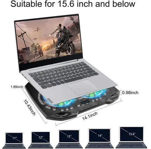 Alt view image 7 of 7 - Laptop Cooling Pad, Gaming Laptop Cooler with 2 Quiet Big Fans, RGB 7 Color Light Change, Portable USB Laptop Stand 11 to 15.6 Inch, Slim and Easy Carry Working Study Outdoor Travel, 2020