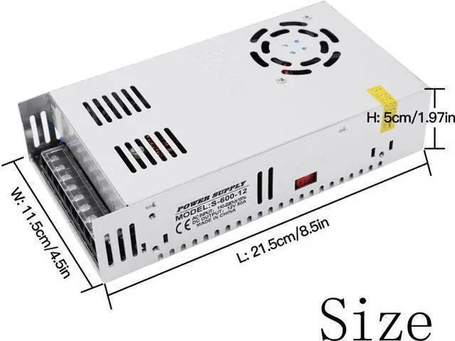 Alt view image 7 of 7 - DC 12V 50A 600W Power Supply Adapter Transformer Switch AC 110V / 220V to DC 12V 20amp Switching Converter LED Driver for LED Strip Light CCTV Camera Security System Radio,Computer Project,3D Printer