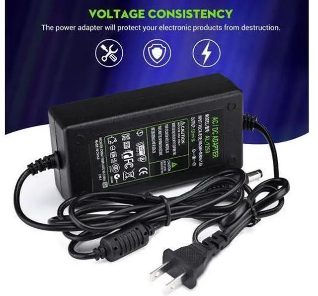 Alt view image 6 of 6 - DC 12V 5A Power Supply Adapter, US Plug, 4.6FT Power Cord, AC 100-240V to DC 12V 5A Switching Transformer Jack 5.5mm x 2.5mm for LED Strip, Light, Cameras CCTV