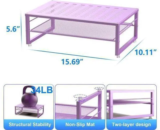 Alt view image 4 of 7 - gianotter 2-Tier Metal Monitor Stand Riser, Office Desk Storage Organizer for Computer Monitor, Laptop, Printer, Office Supplies (Purple)