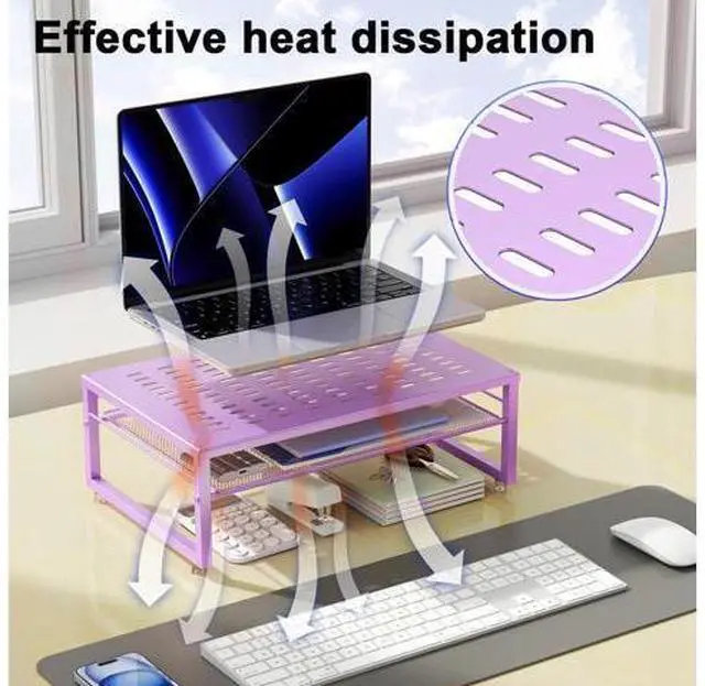 Alt view image 3 of 7 - gianotter 2-Tier Metal Monitor Stand Riser, Office Desk Storage Organizer for Computer Monitor, Laptop, Printer, Office Supplies (Purple)