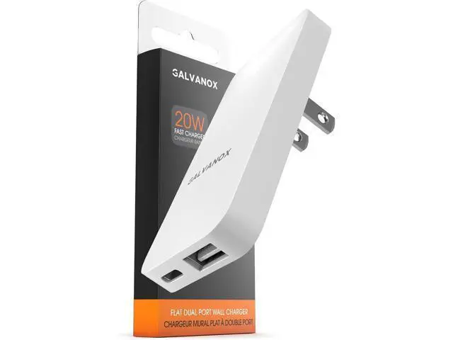 Alt view image 4 of 6 - Type C Flat Wall Charger, Galvanox Ultra Slim (Multi-Port Power Adapter) for iPhone 11/12/13/14 iPhone 15 Pro/Max and Samsung Galaxy Models, 20W Fast Charging Outlet Plug (Dual USB-C USB-A)