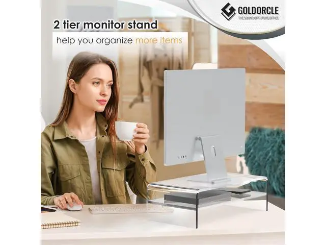 Alt view image 6 of 7 - Acrylic Monitor Stand Riser Clear Computer Monitor Stand (Big)