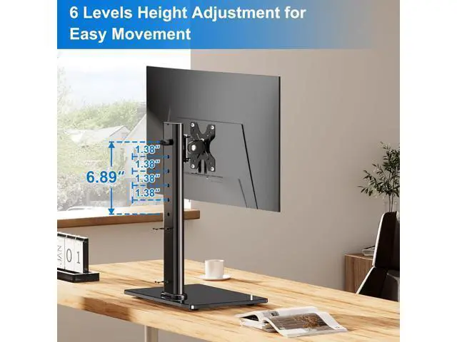 Alt view image 6 of 7 - Single Monitor Stand Fits Max 32 inch Computer Screen, Free-Standing Monitor Desk Stand Hold up to 17.6lbs, Monitor Mount with Height Adjustment, Swivel, Tilt, Rotation, VESA Mount 75/100mm