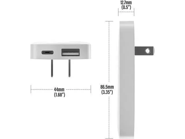Alt view image 6 of 6 - Type C Flat Wall Charger, Galvanox Ultra Slim (Multi-Port Power Adapter) for iPhone 11/12/13/14 iPhone 15 Pro/Max and Samsung Galaxy Models, 20W Fast Charging Outlet Plug (Dual USB-C USB-A)