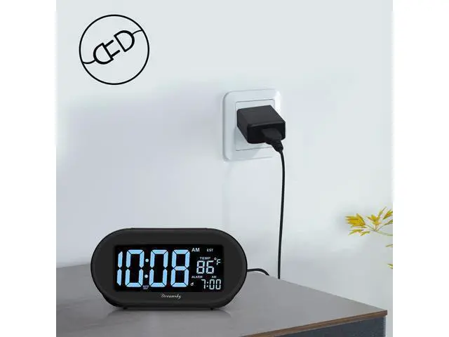 Alt view image 2 of 7 - DreamSky Auto Set Alarm Clock for Bedroom, Digital Desk Clock with 0-100% Dimmable Brightness Dimmer, Auto DST, Date, Temperature, USB Ports, Snooze, Electric Bedside Clock Nightstand