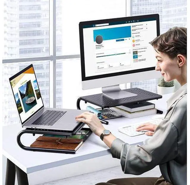 Alt view image 5 of 7 - Monitor Stand Riser, Monitor Riser, Laptop Stand for Desk, Laptop Riser, Desk Organizer for Monitor, Laptop Shelf w/Vented for Screen, Computer Stand for Laptop, PC, Printer, for Home & Office