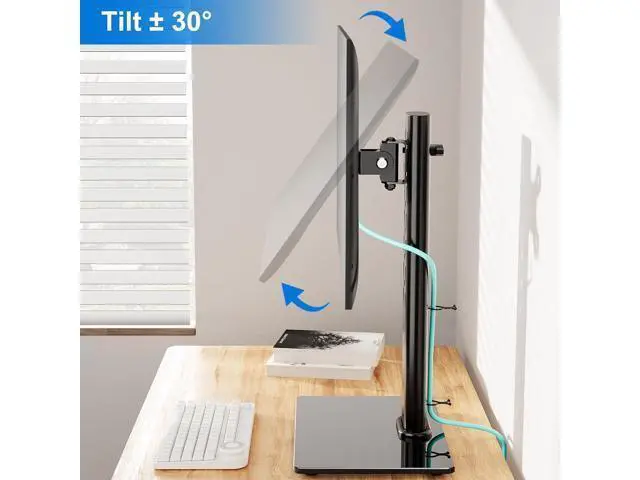 Alt view image 3 of 7 - Single Monitor Stand Fits Max 32 inch Computer Screen, Free-Standing Monitor Desk Stand Hold up to 17.6lbs, Monitor Mount with Height Adjustment, Swivel, Tilt, Rotation, VESA Mount 75/100mm