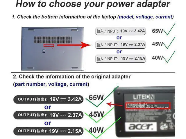 Alt view image 3 of 7 - 19V 3.42A 65W Replacement Laptop Battery Charger for Acer ChromeBook C720 C720P AC Adapter Power Supply Cord