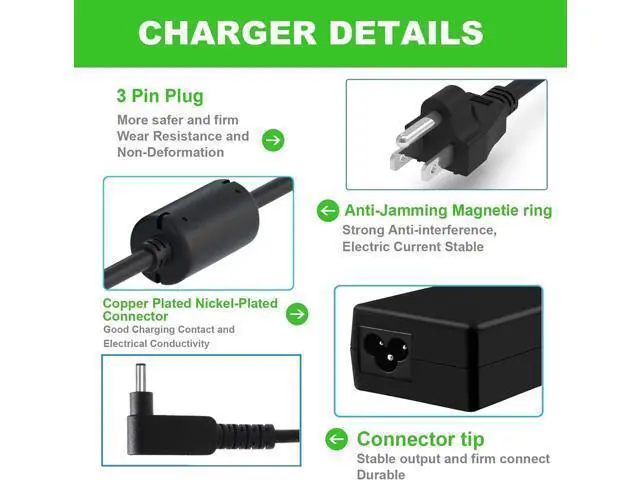 Alt view image 4 of 7 - 19V 3.42A 65W Replacement Laptop Battery Charger for Acer ChromeBook C720 C720P AC Adapter Power Supply Cord