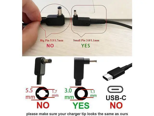 Alt view image 2 of 7 - 19V 3.42A 65W Replacement Laptop Battery Charger for Acer ChromeBook C720 C720P AC Adapter Power Supply Cord