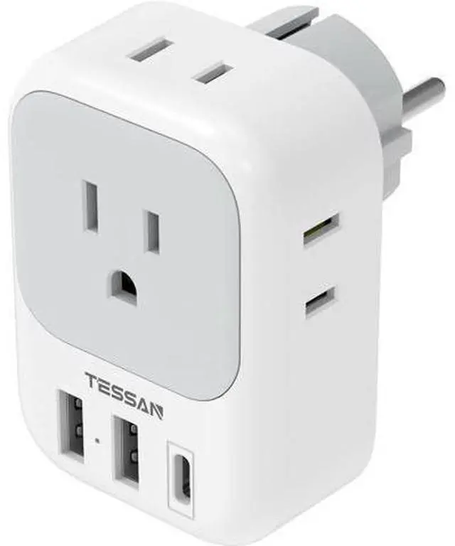 Main image of TESSAN Type E F Plug Adapter, Germany France Power Adapter with 3 USB Ports(1 USB C), 4 AC Outlets Travel Adaptor for US to Europe EU Spain Iceland Korea Greece Russia German French