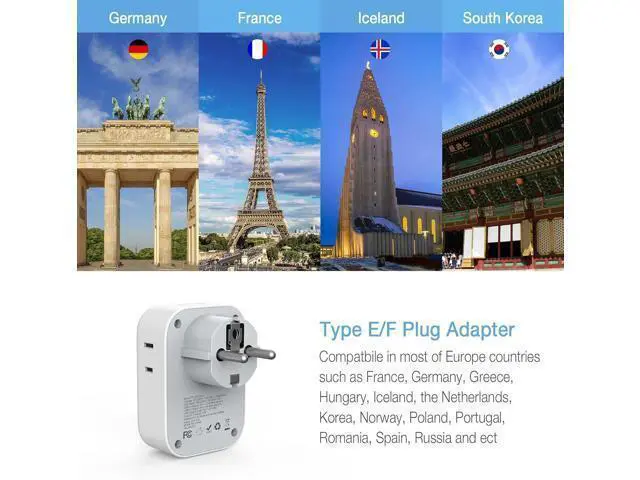 Alt view image 4 of 6 - TESSAN Type E F Plug Adapter, Germany France Power Adapter with 3 USB Ports(1 USB C), 4 AC Outlets Travel Adaptor for US to Europe EU Spain Iceland Korea Greece Russia German French