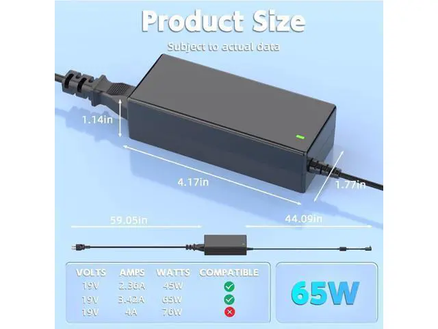 Alt view image 7 of 7 - 65W Laptop Charger Compatible with Acer Model N15Q10 N15Q9 N15Q8 N15V1 N15V2 N15C3 N16P1 N16Q9 N20C4 N20C5 N20C6 N22C6 N23C3 N19H1 N19H2 N16C4 N16Q4 N16Q1 N16P3 N18P3 N18Q13 Adapter Power Supply Cord