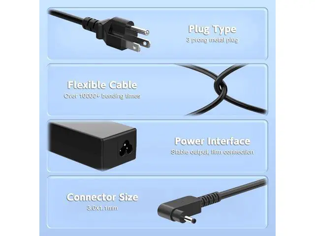 Alt view image 4 of 7 - 65W Laptop Charger Compatible with Acer Model N15Q10 N15Q9 N15Q8 N15V1 N15V2 N15C3 N16P1 N16Q9 N20C4 N20C5 N20C6 N22C6 N23C3 N19H1 N19H2 N16C4 N16Q4 N16Q1 N16P3 N18P3 N18Q13 Adapter Power Supply Cord