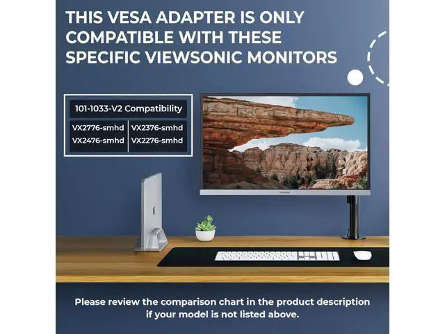 Alt view image 2 of 7 - HumanCentric VESA Mount Adapter Compatible with Viewsonic Models VX2776-smhd, VX2476-smhd, VX2376-smhd, and VX2276-smhd, Does not Work with Monitor Models Ending in -2, 75x75 and 100x100 Patterns