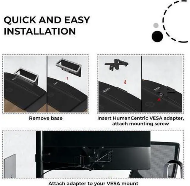 Alt view image 4 of 7 - HumanCentric VESA Mount Adapter Compatible with HP Pavilion 27xw, 25xw, 24xw, 23xw, 22xw, 22cwa, 27cw, 25cw, 24cw, 23cw, and 22cw Monitors, Works with 75x75 and 100x100mm Patterns Hardware Included
