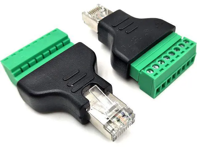Alt view image 2 of 6 - Poyiccot RJ45 Screw Terminal Adapter/Network RJ45 Ethernet Adapter, RJ45 Breakout Board / 8p8c Male to 8 Pin AV Terminal Screw Adapter Converter Block Plug for CCTV, Cat5, Cat6 (2pack)