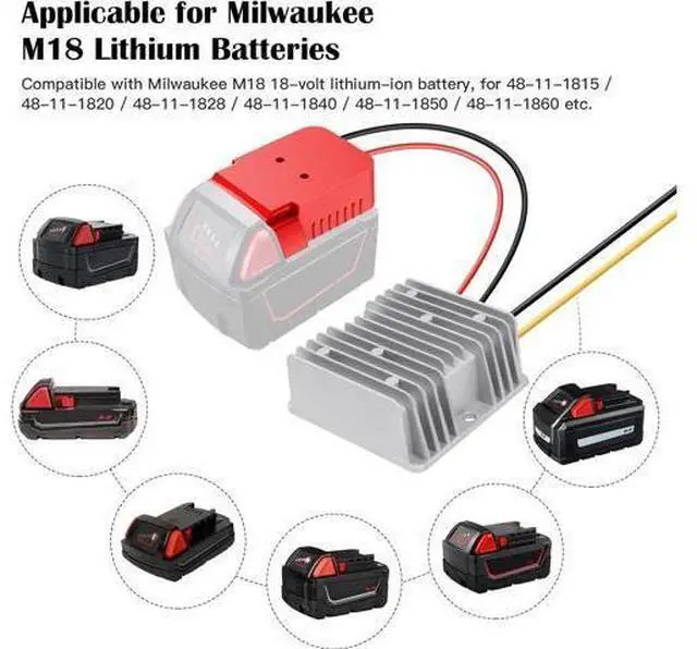 Alt view image 4 of 7 - DC Power Aadpter for Milwaukee M18 Battery 18V to 12V Step Down Voltage Converter 15A MAX 180W Inverter Automatic Buck Converter DC Voltage Regulator with Upgraded Low Voltage Protection and Switch