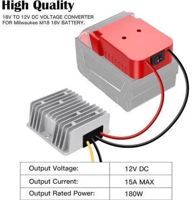 Alt view image 6 of 7 - DC Power Aadpter for Milwaukee M18 Battery 18V to 12V Step Down Voltage Converter 15A MAX 180W Inverter Automatic Buck Converter DC Voltage Regulator with Upgraded Low Voltage Protection and Switch