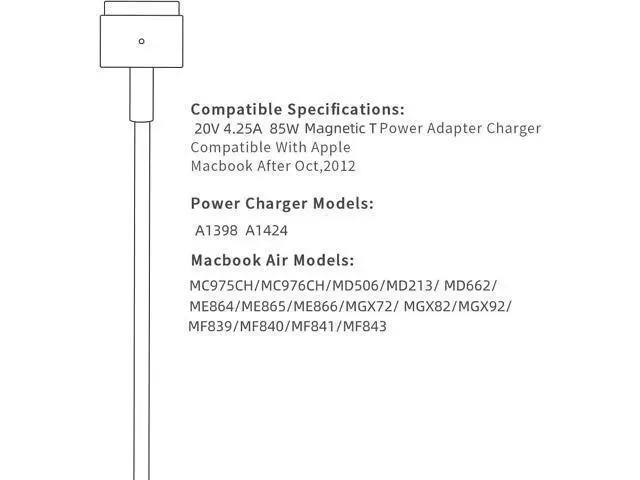 Alt view image 7 of 7 - Mac Book Pro Charger, AC 85w Magnetic T-Tip Power Adapter Charger Compatible with MacBook Pro 17/15/13 Inch (Retina, 2012-2015)