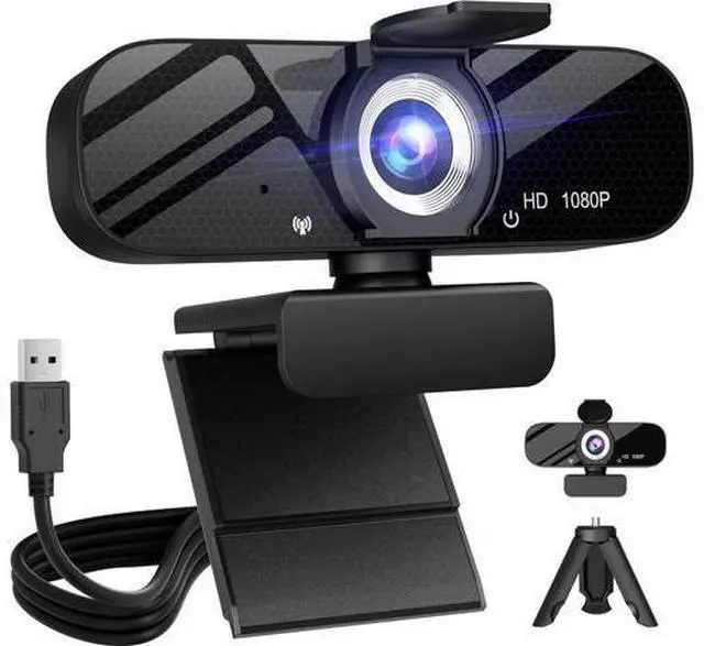 Main image of Full HD Webcam with Built-in Microphone and Rotatable Tripod, 1080P Video and Wide Angle Camera, Privacy Cover, for Desktop PC or Laptop Computer