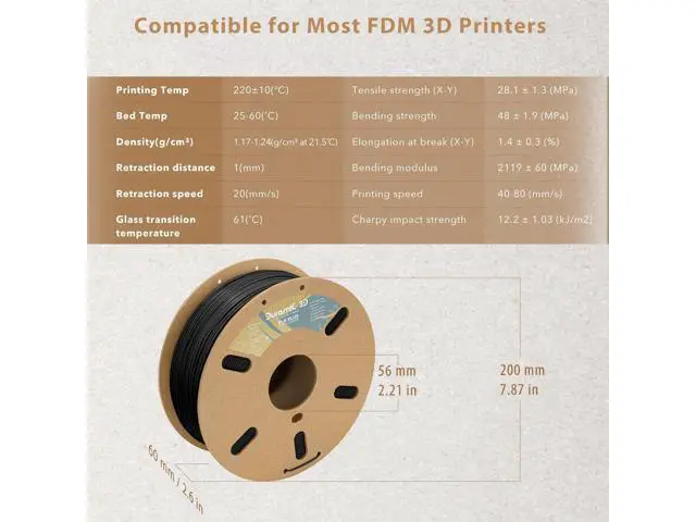 Alt view image 3 of 6 - DURAMIC 3D PLA Plus Filament 1.75mm Black 1kg, 1.75 Pro Printer 8 Times Strength, 1kg Cardboard Spool Printing Dimensional Accuracy 99% +/- 0.03 mm