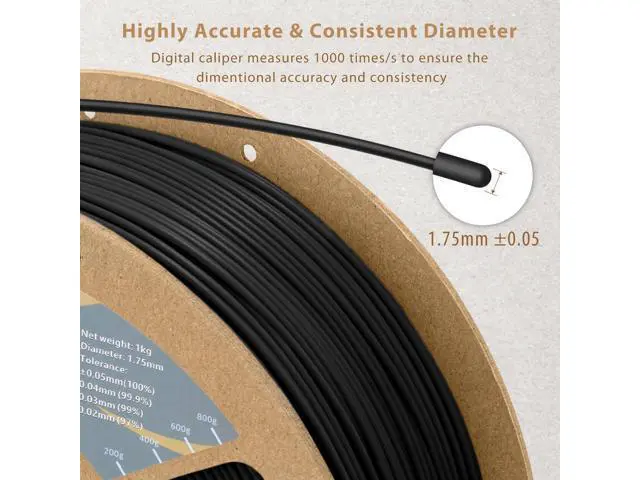 Alt view image 4 of 6 - DURAMIC 3D PLA Plus Filament 1.75mm Black 1kg, 1.75 Pro Printer 8 Times Strength, 1kg Cardboard Spool Printing Dimensional Accuracy 99% +/- 0.03 mm