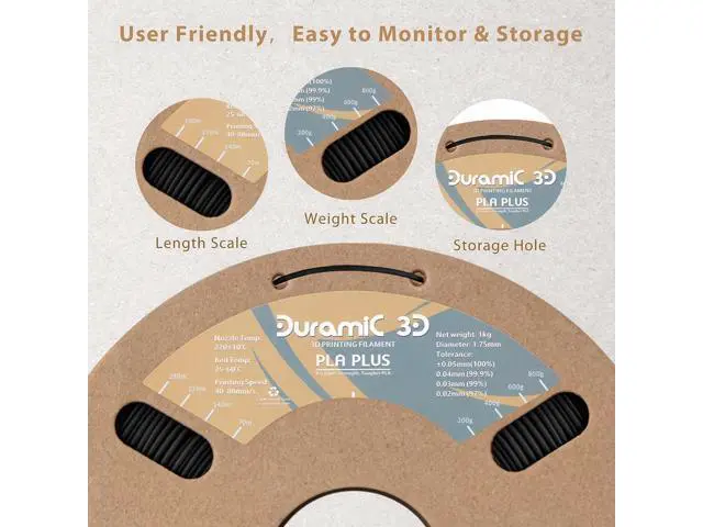 Alt view image 5 of 6 - DURAMIC 3D PLA Plus Filament 1.75mm Black 1kg, 1.75 Pro Printer 8 Times Strength, 1kg Cardboard Spool Printing Dimensional Accuracy 99% +/- 0.03 mm