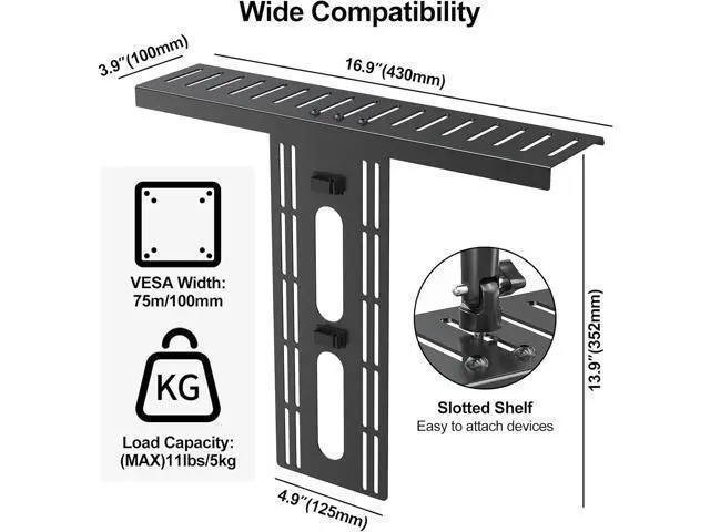 Alt view image 6 of 7 - DSLR Monitor Mount Hold up to 11 lbs, Monitor Top Shelf for Livestream Device, Camera Mount, Webcams, Microphones, Lighting and More, Fits VESA Mount 75/100mm, Height Adjustable