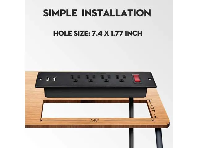 Alt view image 2 of 5 - USB Power Strip Recessed Power Socket Mountable Outlet Extender Multiple Protection 4 Outlet 2 USB Built in Conference Desk Workbench