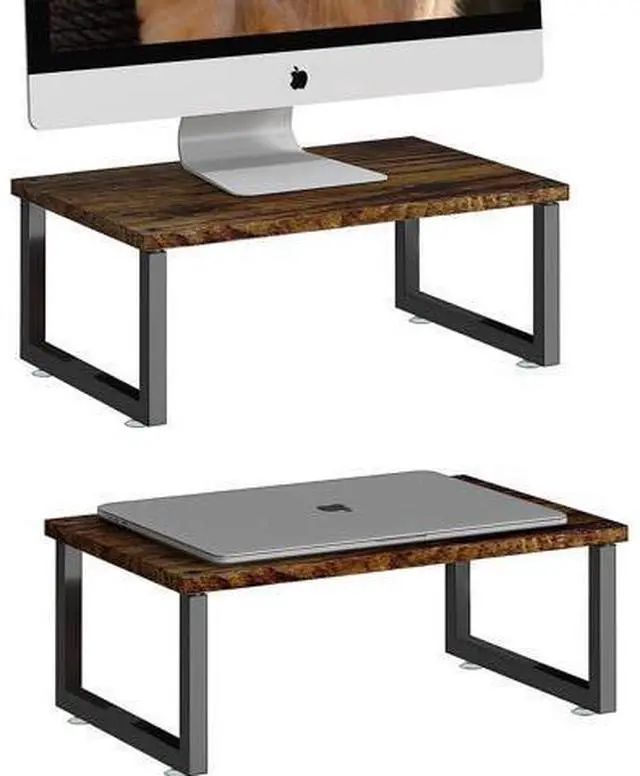 Main image of Simple Trending 2 Pack Monitor Stand Riser, Wood Desk Storage Organizer for Office Laptop, Computer, Antique Brown