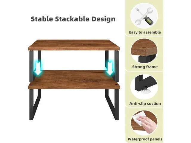 Alt view image 4 of 7 - Simple Trending 2 Pack Monitor Stand Riser, Wood Desk Storage Organizer for Office Laptop, Computer, Antique Brown