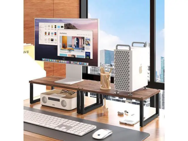 Alt view image 2 of 7 - Simple Trending 2 Pack Monitor Stand Riser, Wood Desk Storage Organizer for Office Laptop, Computer, Antique Brown