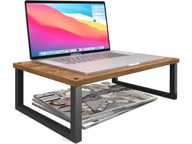 Alt view image 7 of 7 - Simple Trending 2 Pack Monitor Stand Riser, Wood Desk Storage Organizer for Office Laptop, Computer, Antique Brown