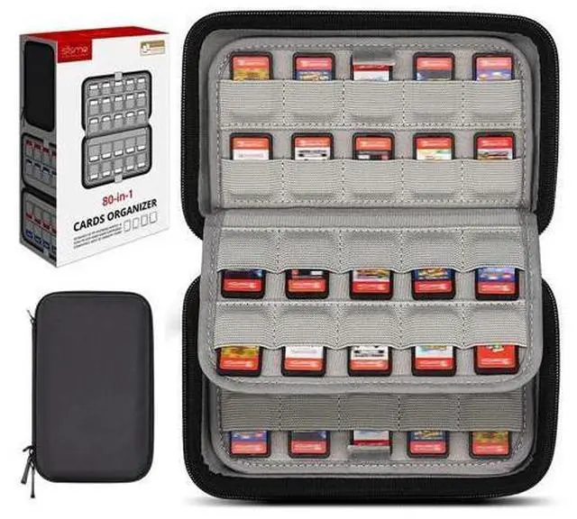 Main image of sisma 80 Switch Game Case Compatible with Nintendo Switch or PS Vita Games or SD Cards,Game Cartridge Holders Hard Shell Travel Storage Case Home Safekeeping, Black