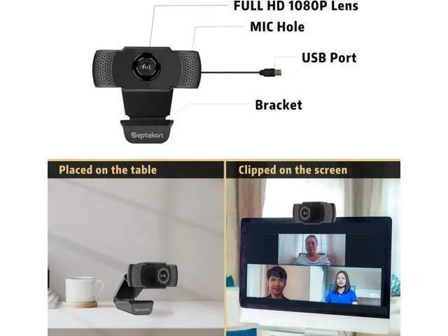 Alt view image 7 of 7 - Septekon 1080P HD Webcam with Microphone, Streaming Computer Web Camera for Laptop/Desktop/Mac/TV, USB PC Cam for Video Calling, Conferencing, Gaming