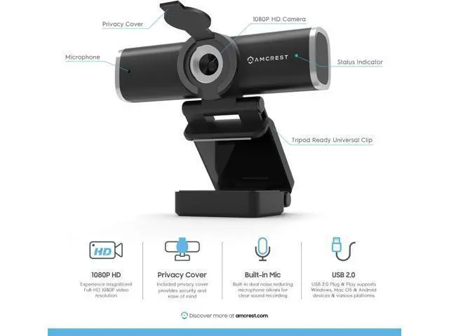 Alt view image 2 of 7 - Amcrest 1080P Webcam with Microphone for Desktop, Web Cam Computer Camera, Streaming HD USB Web Camera for Laptop & PC with Privacy Cover, Wide Angle Lens, Superior Low Light (AWC195-B)