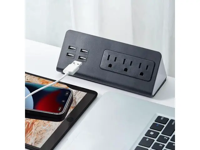 Alt view image 6 of 7 - Desk Edge Mount Power Strips with USB Ports-UL Plug Outlets 1250 Joulets Surge Protector Tabletop Power Sockets for Nightstand/Home Office/Dormitory 4 USB Ports & 3AC Outlets