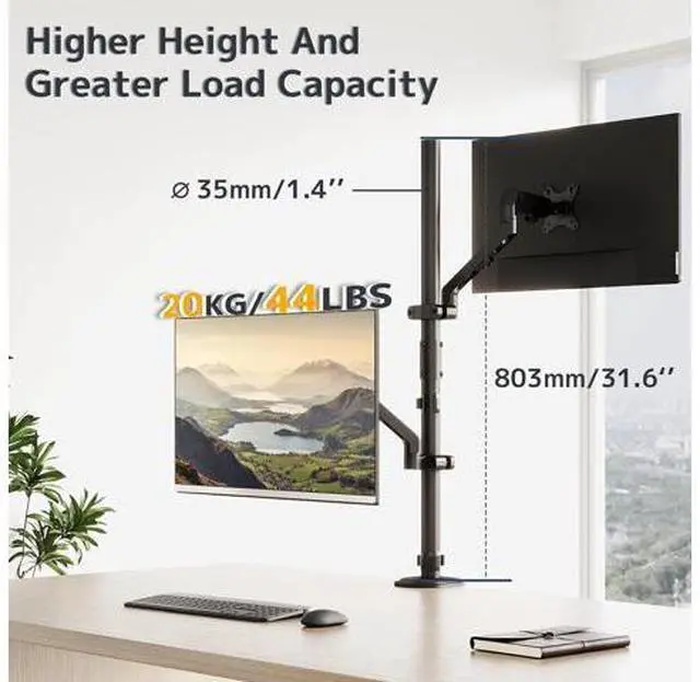 Alt view image 3 of 7 - Steel Extra Tall 2-Section Monitor Stand Pole - 31.6 inches Sturdy Center Pole Only for Monitor Arm Mounts, Adjustable Height, Compatible with C-Clamp & Grommet Bases,Black