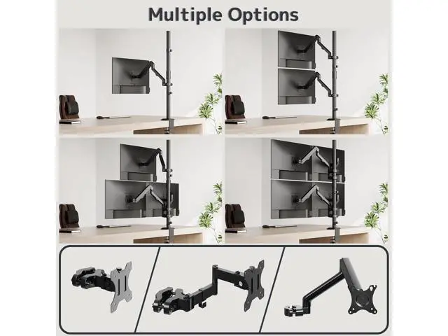 Alt view image 6 of 7 - Steel Extra Tall 2-Section Monitor Stand Pole - 31.6 inches Sturdy Center Pole Only for Monitor Arm Mounts, Adjustable Height, Compatible with C-Clamp & Grommet Bases,Black