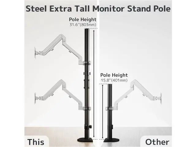 Alt view image 4 of 7 - Steel Extra Tall 2-Section Monitor Stand Pole - 31.6 inches Sturdy Center Pole Only for Monitor Arm Mounts, Adjustable Height, Compatible with C-Clamp & Grommet Bases,Black