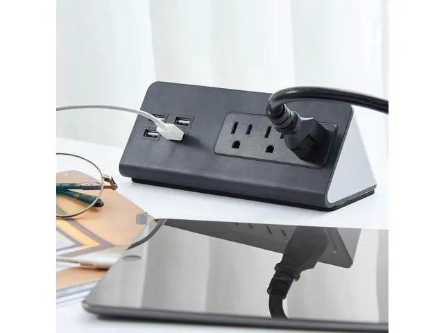 Alt view image 5 of 7 - Desk Edge Mount Power Strips with USB Ports-UL Plug Outlets 1250 Joulets Surge Protector Tabletop Power Sockets for Nightstand/Home Office/Dormitory 4 USB Ports & 3AC Outlets