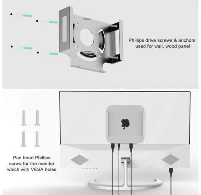 Alt view image 6 of 7 - IFCASE Mac Mini M2 Mount, Heat Dissipation Design Anti-Scratch Behind Monitor, Under Desk, Wall Mount Stand for Mac Mini 2011 to 2023 M2 Pro, Compatible with VESA Hole (Silver)