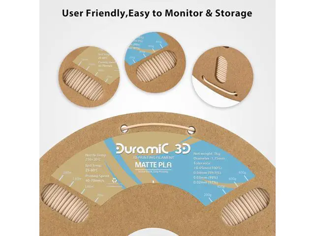 Alt view image 4 of 7 - DURAMIC 3D Matte PLA Filament 1.75mm Skin, 1kg Cardboard Spool Matte Finish 3D Printer Filament PLA 1.75mm Dimensional Accuracy 99% +/- 0.03 mm, Printing with FDM 3D Printer, Easy to Remove Support