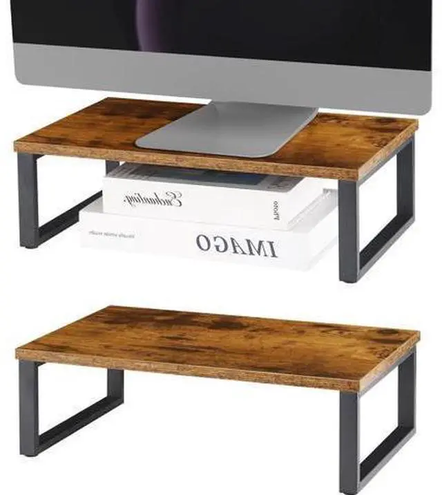 Main image of Monitor Stand Riser 2 Pack Laptop Stand Riser Holder Wood Computer Stands Vintage Tabletop Storage Organizer Shelf for Notebook PC Printer Lift Stands TV Risers Wooden Desk Organizers Brown